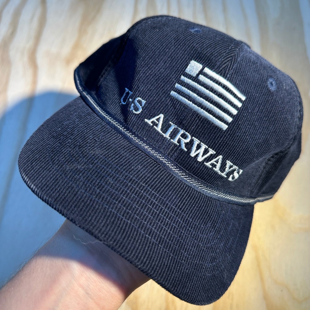 Cintas US Airways Navy Blue Corduroy Rope Snapback Trucker Hat Mens OSFA